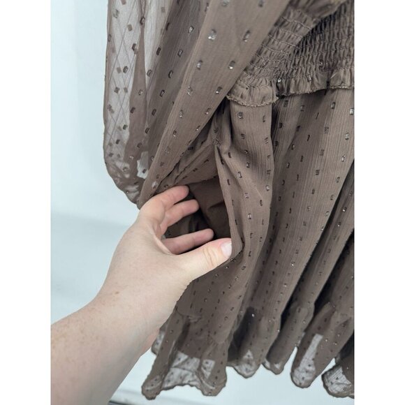 Old Navy Plus Size Dress Women 2X Brown Sheer Smocked Waist Ruffle Peasant - Picture 10 of 10